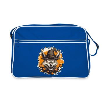 Waldwolf mit Halloweenhut - Retro Tasche - Blau/Weiß - Vorne