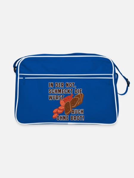 Wurst Ohne Brot Spruch Illustration - Retro Tasche - Blau/Weiß
