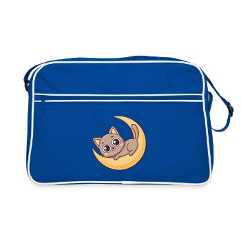 Kitten on Lunar Crescent - Retro Bag - blue/white - Front