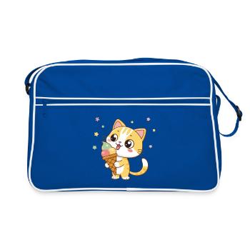 Chat gourmand avec glace arc en ciel - Retro Bag - blue/white - Front