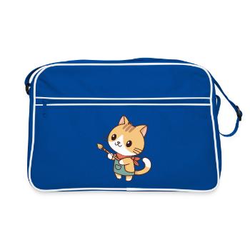 Chat artiste au pinceau - Sac Retro - bleu/blanc - Devant
