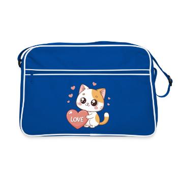 Chat kawaii cœur amour - Sac Retro - bleu/blanc - Devant