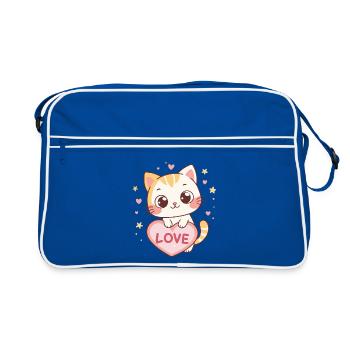 Kitten Kawaii Herzliebe - Retro Tasche - Blau/Weiß - Vorne