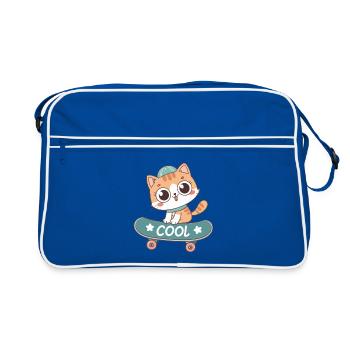 Chat sur skateboard pastel - Sac Retro - bleu/blanc - Devant