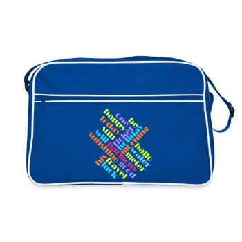 Farbenfrohes Wort-Quilt Muster - Retro Tasche - Blau/Weiß - Vorne