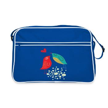 verliebte Vögel - Retro Tasche - Blau/Weiß - Vorne