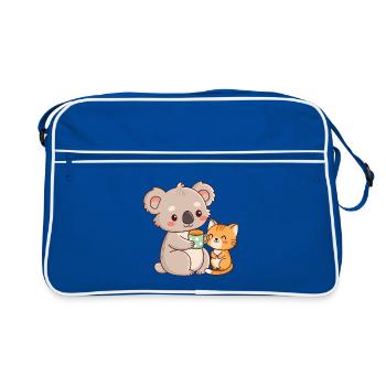 Koala and Cat Cute Coffee - Retro Bag - blue/white - Front
