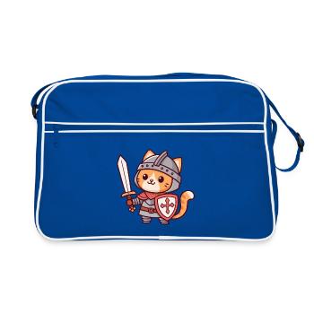 Ritterkatze – Schwert & Schild - Retro Tasche - Blau/Weiß - Vorne