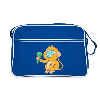 Singe à nez court Chimpanzé singe - Sac Retro - bleu/blanc - Devant