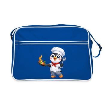 Cuisine animée de dessins animés Chef pingouin mignon - Sac Retro - bleu/blanc - Devant