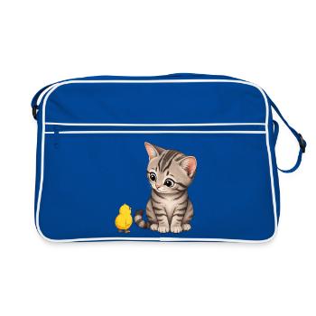Kitten with chicks - Retro Bag - blue/white - Front