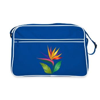 Fleur de l’oiseau de paradis | Fleurs tropicales colorées - Sac Retro - bleu/blanc - Devant