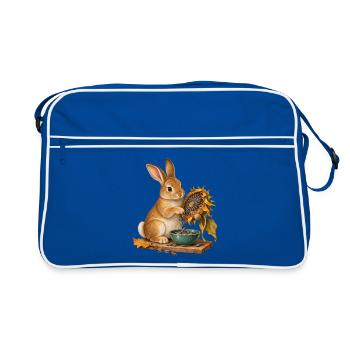 Kaninchen sammelt Sonnenblumensamen - Retro Tasche - Blau/Weiß - Vorne