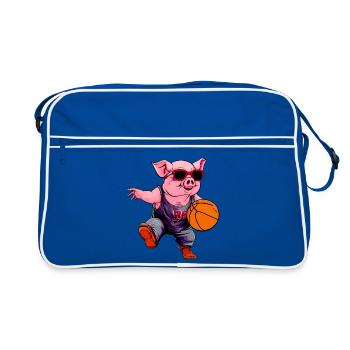 Basketball Schwein - Retro Tasche - Blau/Weiß - Vorne
