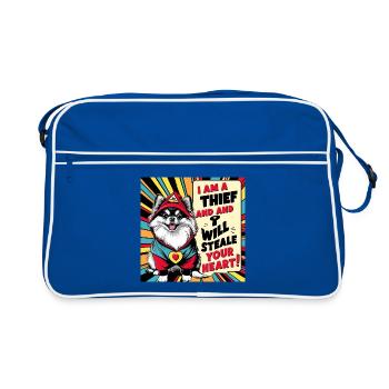 Pomeranian Dog "I am a thief" - Retro Bag - blue/white - Front