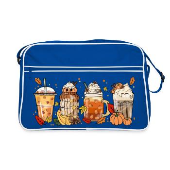 Halloween Kaffee Tee Retro Kürbis Kakao Herbst - Retro Tasche - Blau/Weiß - Vorne