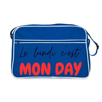 Le lundi c'est MON DAY - jeu de mot Franglais - Sac Retro - bleu/blanc - Devant