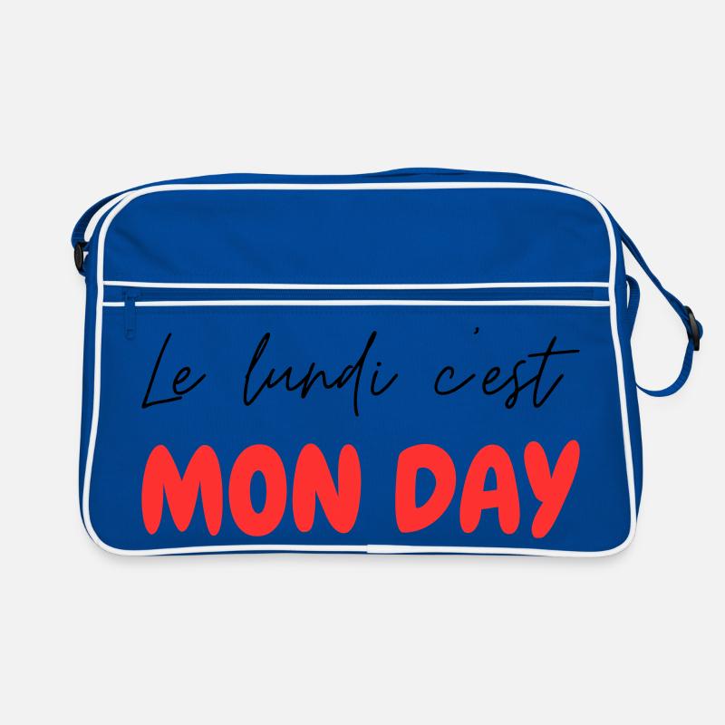 Le lundi c'est MON DAY - jeu de mot Franglais - Sac Retro - bleu/blanc