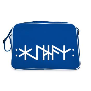 Haithnaz "Heathe (n) / Pagan" text, QRF0 © - Retro Bag - blue/white - Back