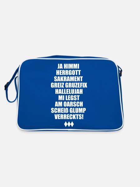 07 Himmi Herrgott Sakrament 1c Bayrisch fluchen - Retro Tasche - Blau/Weiß - Hinten