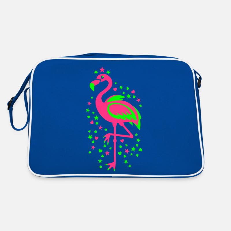 Flamingo Pink Magic Exsotic Bird Star Vogel Sterne - Retro Tasche - Blau/Weiß