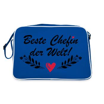 Beste Chefin der Welt - Retro Tasche - Blau/Weiß - Hinten