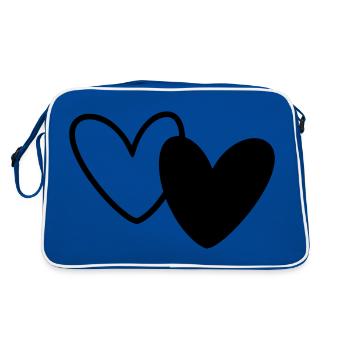 Zwei Herzen Schwarz Weiß - Retro Tasche - Blau/Weiß - Hinten
