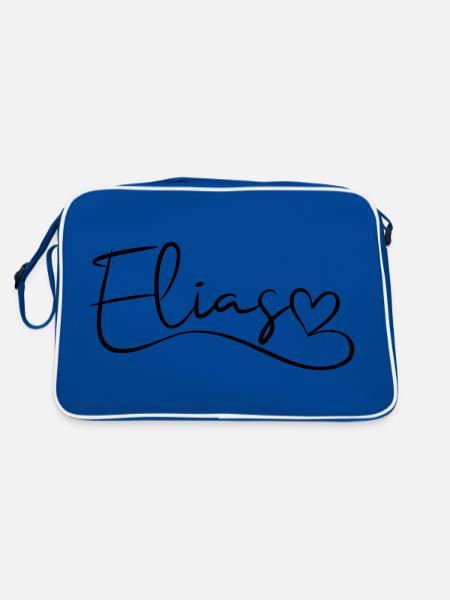 Elias Surname First Name Heart Decor - Retro Bag - blue/white - Back