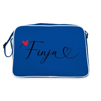 Finja Surname First name Calligraphy Heart - Retro Bag - blue/white - Back