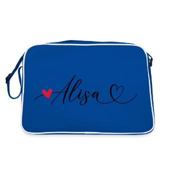 Alisa Last name First name Calligraphy heart - Retro Bag - blue/white - Back