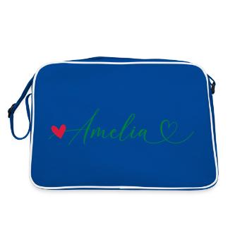 Amelia Nom Prénom Calligraphie Coeur - Sac Retro - bleu/blanc - Dos