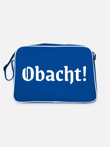 Obacht! Auf bayrisch Achtung! Vorsicht Corona - Retro Tasche - Blau/Weiß - Hinten