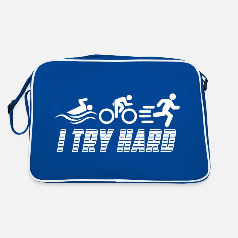 Triathlon - I Try Hard | Farbe änderbar - Retro Tasche - Blau/Weiß