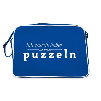 Ich würde lieber puzzeln - Retro Tasche - Blau/Weiß - Hinten