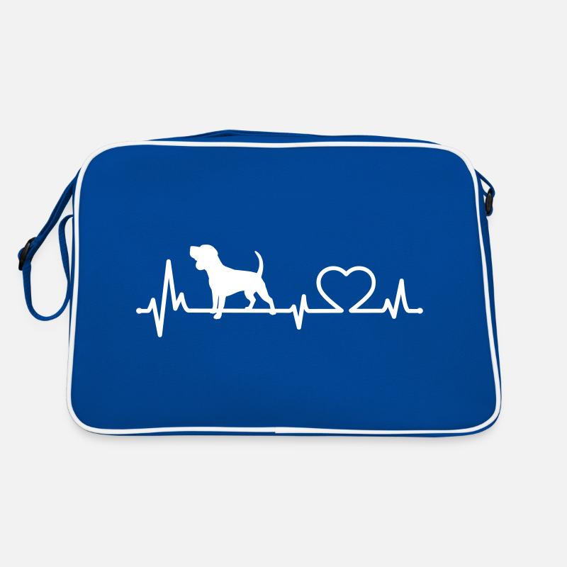 Beagle Herzschlag Hunderasse Hundehalter Geschenk - Retro Tasche - Blau/Weiß