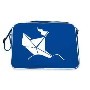 Sinkendes Papierschiffchen / paper titanic (1c) - Retro Tasche - Blau/Weiß - Hinten