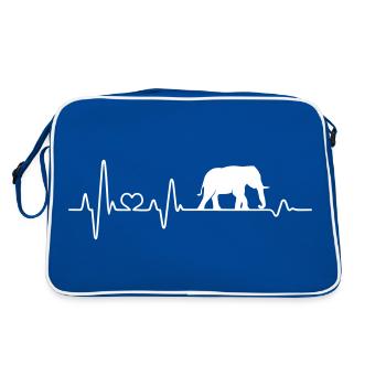 Elefant Herzschlag Afrika Liebe Elefanten EKG - Retro Tasche - Blau/Weiß - Hinten