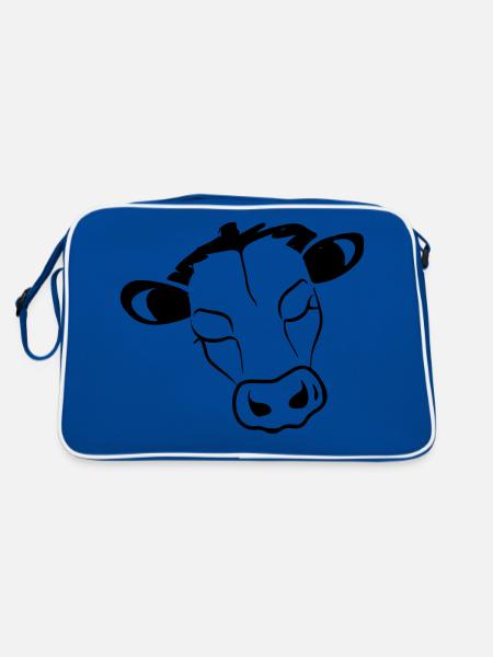 Schlafende Kuh Kuhliebhaber Bauer Geschenkidee - Retro Tasche - Blau/Weiß - Hinten