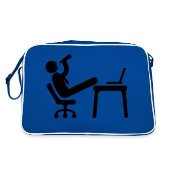 arbeiten job mitarbeiter lustig bier - Retro Tasche - Blau/Weiß - Hinten