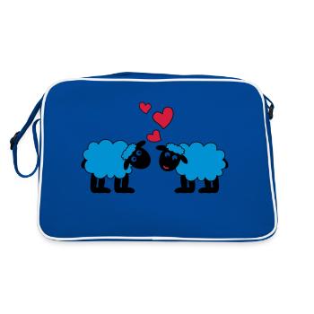 glücklich verliebte Schafe Schäfchen Lämmer Herzen - Retro Tasche - Blau/Weiß - Hinten