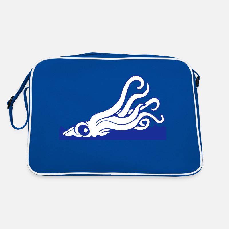 Krake Wasseroberfläche Tentakel Angriff Seemonster - Retro Tasche - Blau/Weiß
