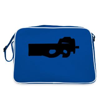 gun rifle pistol weapon military m16 - Retro Tasche - Blau/Weiß - Hinten