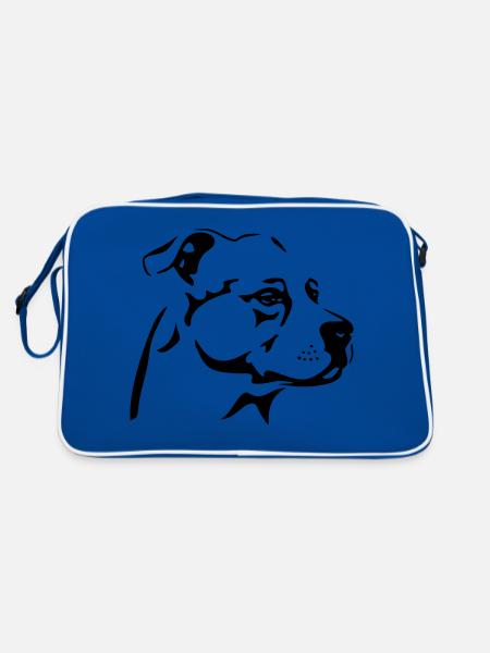 American Staffordshire Terrier head - Retro Bag - blue/white - Back