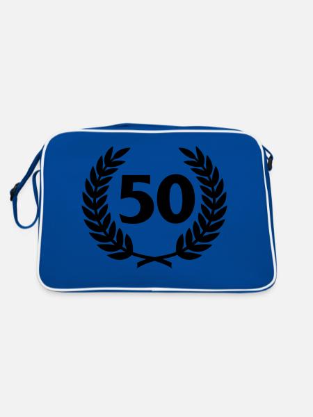 Laurel wreath & Number (50) - Retro Bag - blue/white - Back