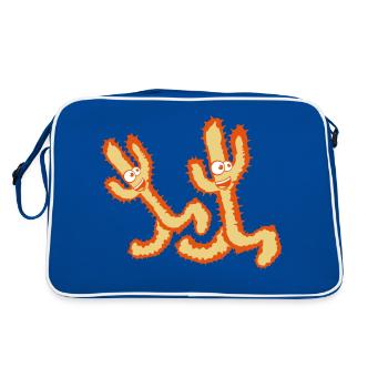 2 Kakteen Rennen Glücklich Beine Laufen Schnell - Retro Tasche - Blau/Weiß - Hinten