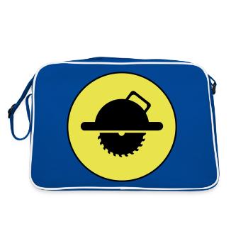 Hand Circular Saw Symbol Silhouette - Retro Bag - blue/white - Back