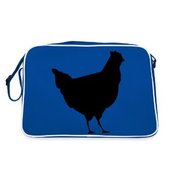 bauernhof hahn huhn vogel - Retro Tasche - Blau/Weiß - Hinten