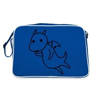 Drache Comic Tier - Retro Tasche - Blau/Weiß - Hinten