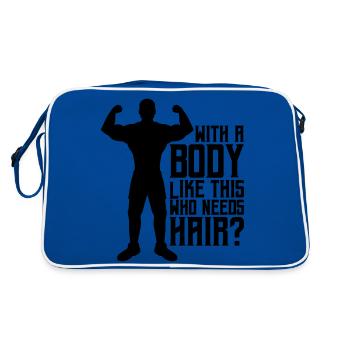 Who Needs Hair Spruch - Retro Tasche - Blau/Weiß - Hinten