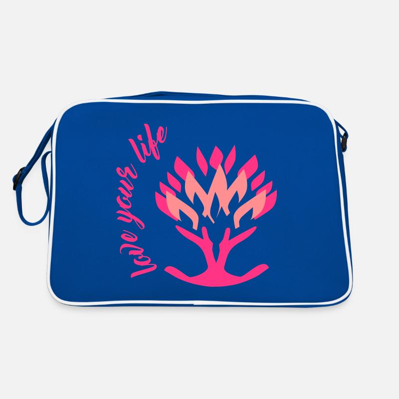 Love Your Life, Lebensbaum, Baum, Leben - Retro Tasche - Blau/Weiß